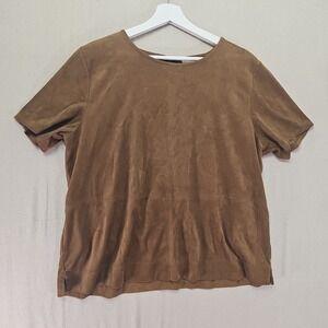 J Jill Faux Suede Womens Large Acorn Brown Crewneck Boho Western Neutral Top